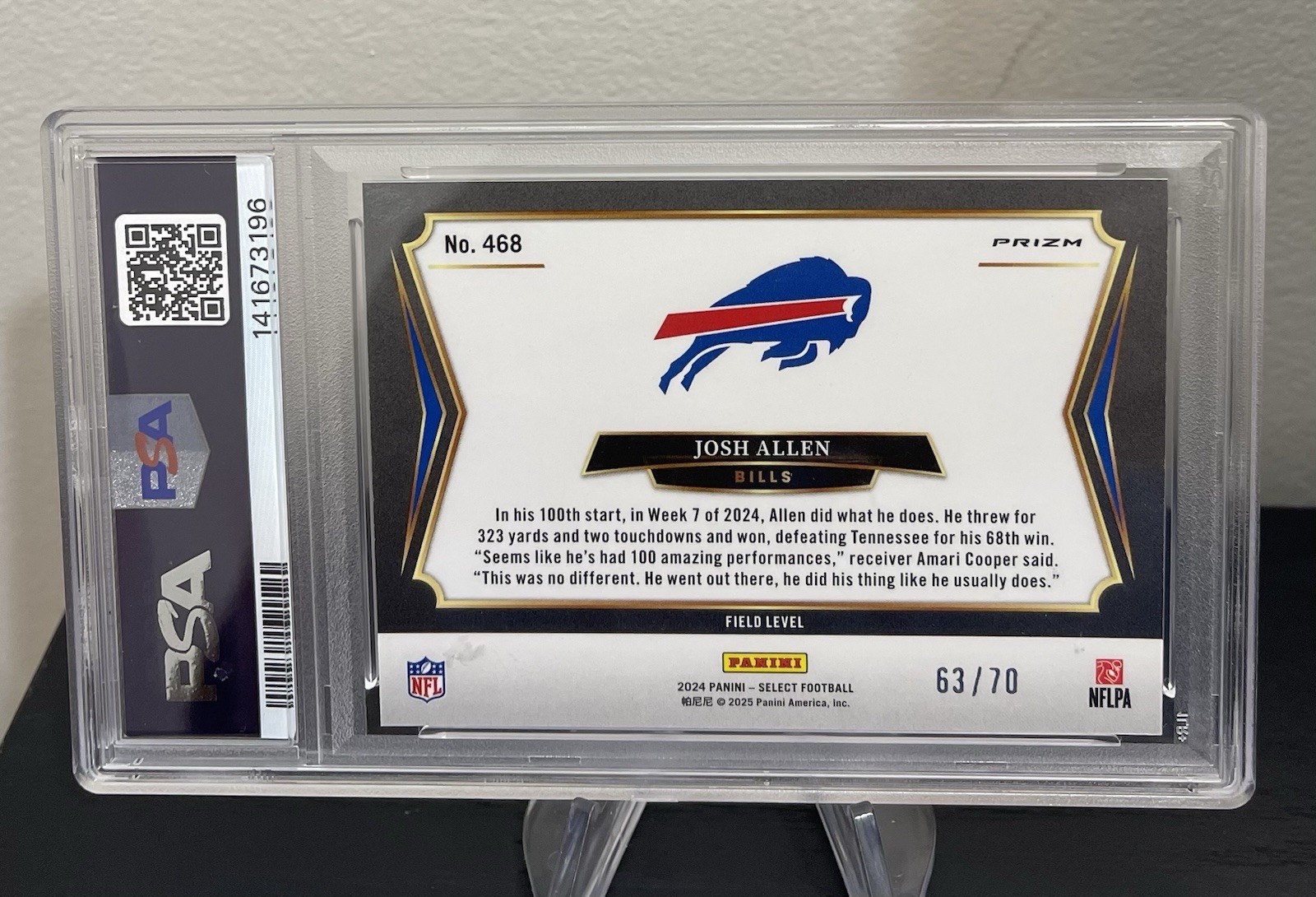 Josh Allen 2024 Panini Select Field Level Dragon Scale Prizm PSA Gem MT 10 #/70  view 2