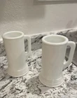 Vintage Set Of 2 White Handled Milk Glass Beer Mugs Cups