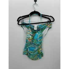 Lauren Ralph Lauren Paisley Tankini Swim Suit Turquoise Blue Orange Sz 10 Beach
