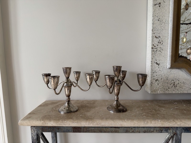 Vintage Pair Of Duchin Creation Sterling Silver Weighted Candelabra Candleholder