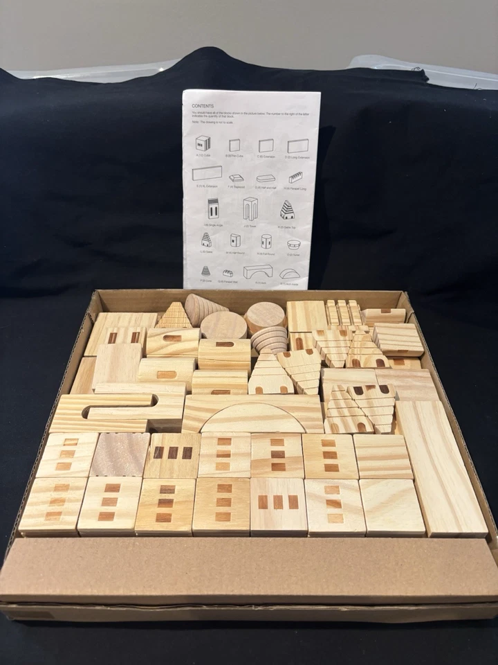 FAO Schwarz 75 Piece CASTLE BLOCKS Solid Wood Classic Building Set Open Box - Image 3 of 4