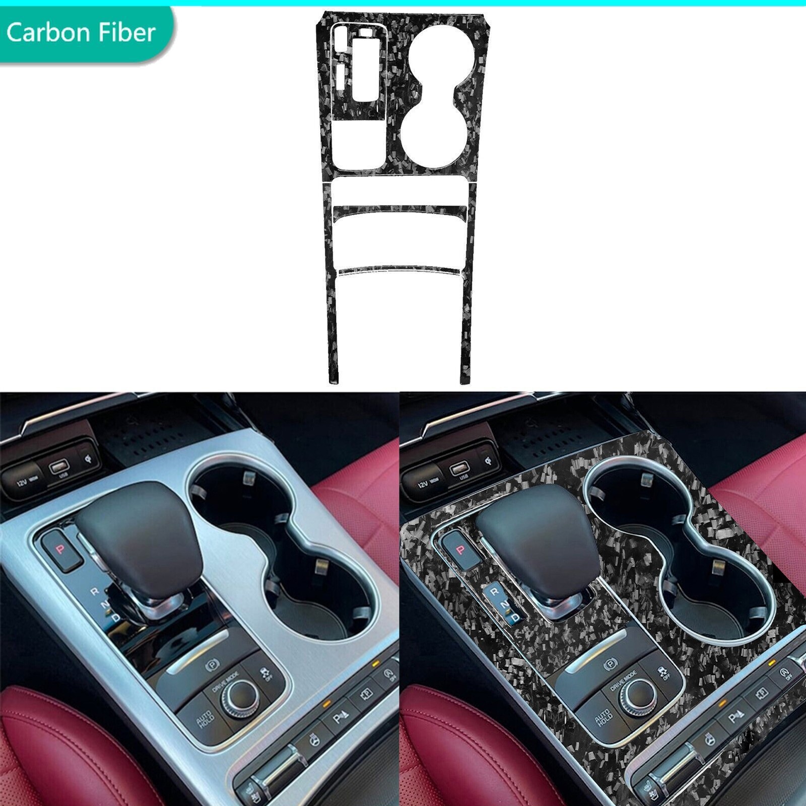 6Pcs Forged Carbon Fiber Console Gear Shift Panel Cover For Kia Stinger 2018+