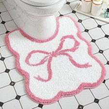 24x20 Inch Pink Bow Toilet Rug UShaped Scalloped Luxury Bath Mat Non Slip