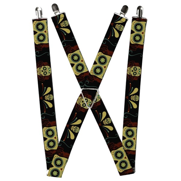 Buckle-Down Suspenders, Sugar Skulls Black Olive Burgundy 1.5-Inch W (Us Import)-image