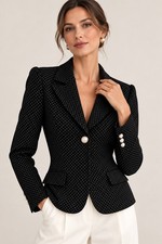 Autres Filles Black/White Polka Dot Lined Short Blazer Buttons Pockets M