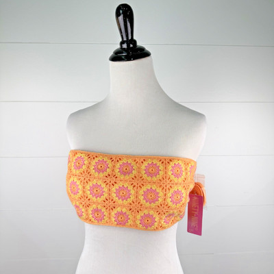 New Crocheted Bandeau Halter Bikini Swimsuit Top Jr XXL Granny Square Festival