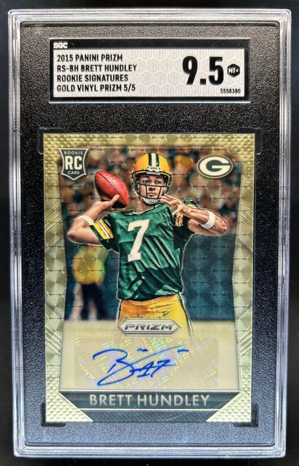 2015 Panini Prizm Brett Hundley Rookie RC Gold Vinyl Auto #/5 Packers SGC 9.5