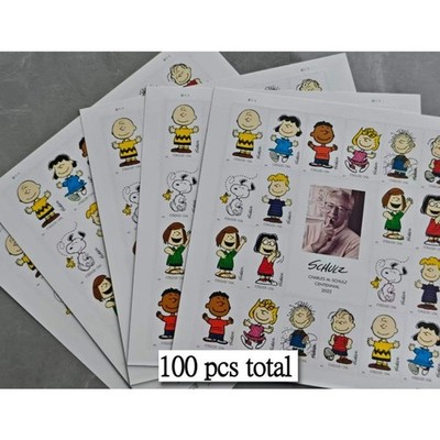Genuine 2022 USPS Schulz Peanuts Forever Stamps 5 Sheets Mint (100 Stamps Total)