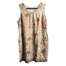 VTG 90s Green Brown Floral Dress Linen Blend Sleeveless Dress Earthy Boho XL