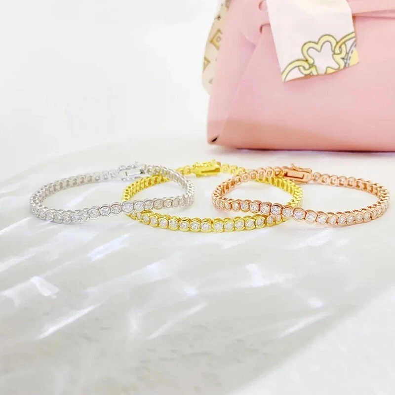 Роскошный теннисный браслет с пузырьками муассанит 4 мм D VVS1 серебро 925 пробы - Изображение 4 из 4