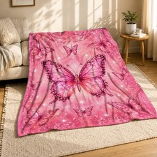Pink Butterfly Coral Fleece Blanket
