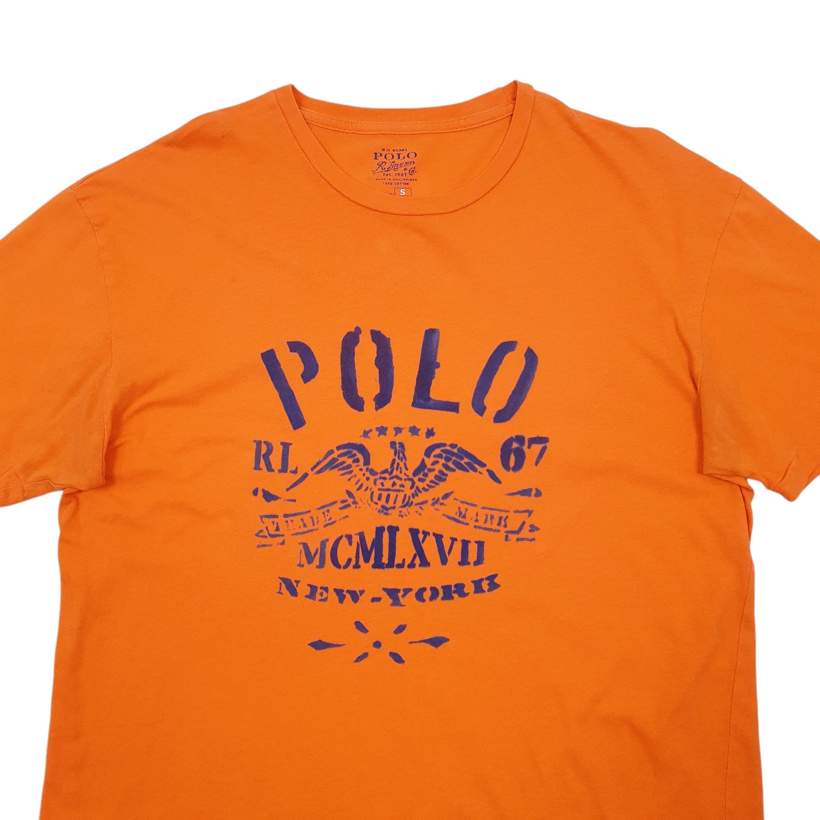 POLO RALPH LAUREN Orange T Shirt Tee Spellout Short Sleeve Cotton Mens S image 4