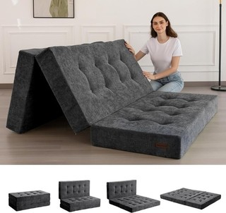 Double Folding Mattress 15cm Tri Fold Chenille Futon Guest Bed from MAXYOYO