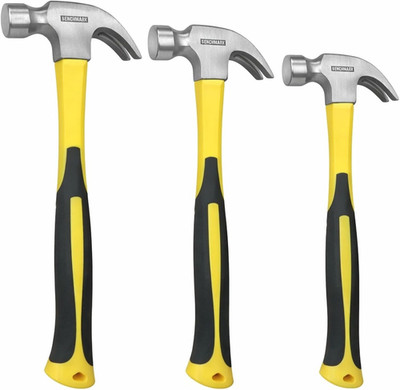 3 Piece Claw Hammer Set (20 oz, 16 oz, 8 oz)   Fiberglass Handle, Anti-Slip
