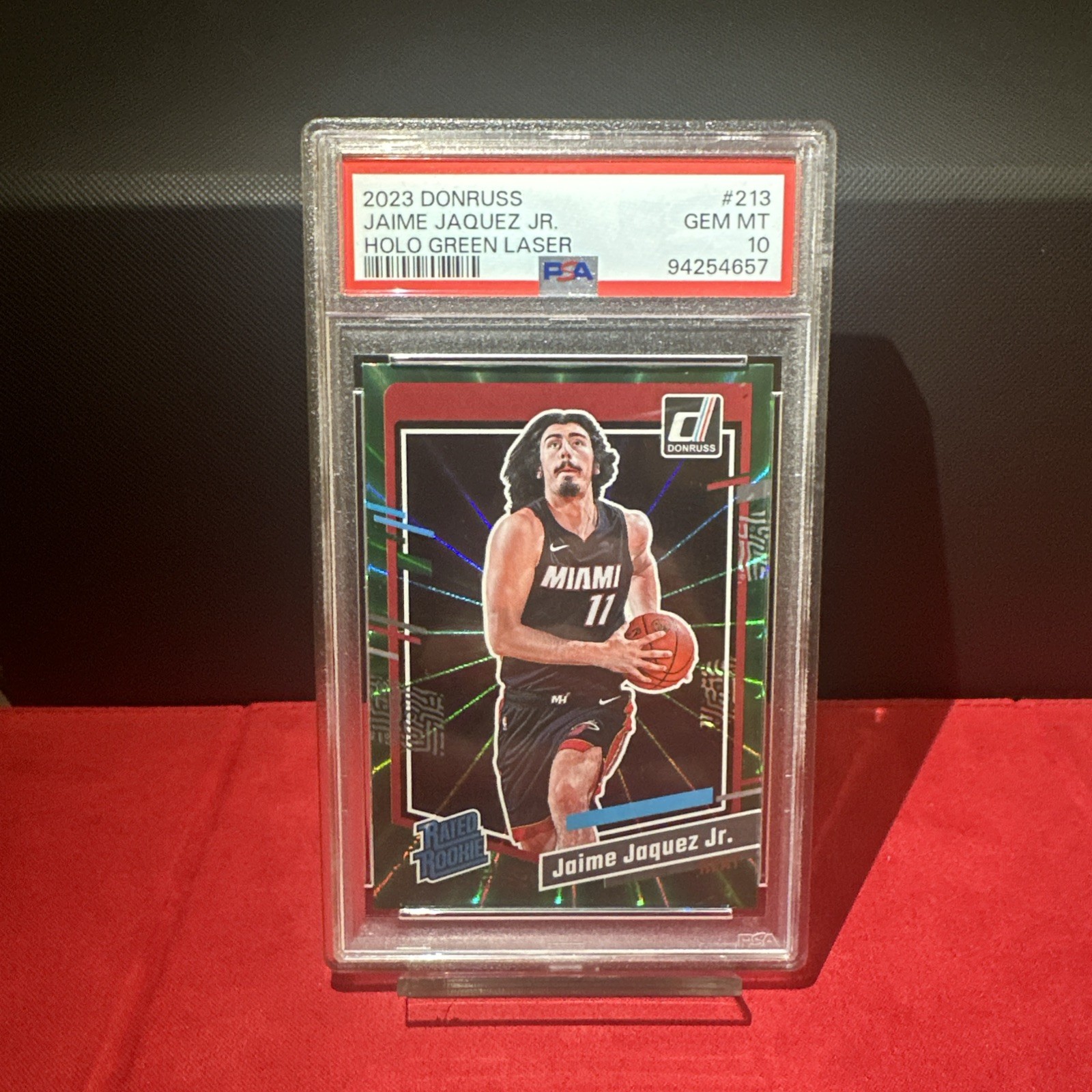 2023 DONRUSS JAIME JAQUEZ JR. RATED ROOKIE HOLO GREEN LASER HEAT #213 RC PSA 10