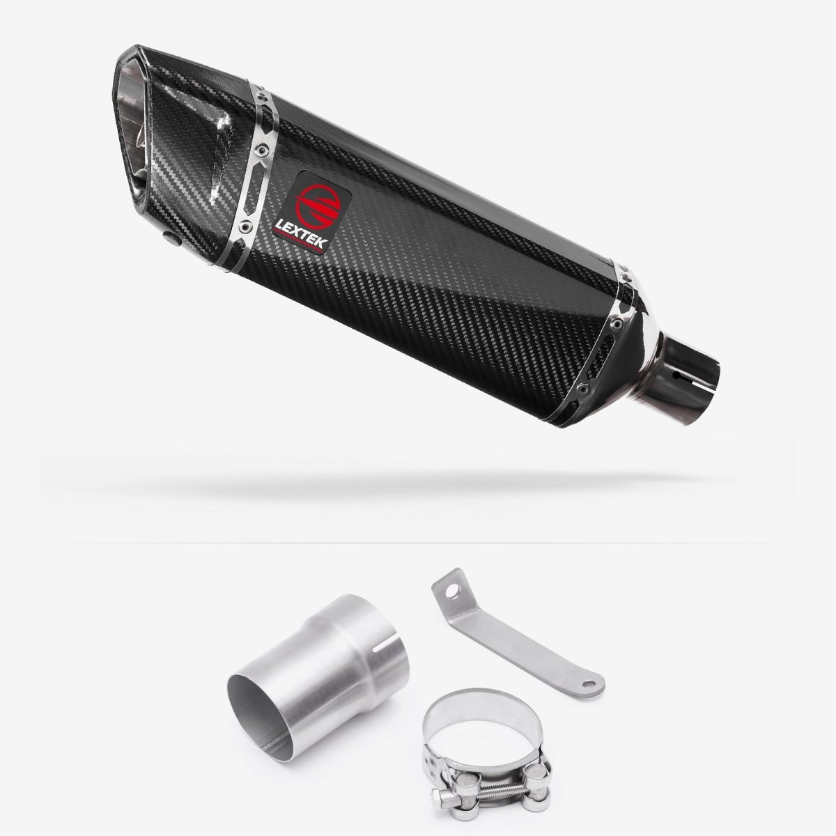 Lextek Carbon Fibre SP9C 300mm Exhaust with Link Pipe Silencer Chrome Polished