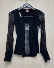 Save The Queen Y2K Top Blouse Mesh Long Sleeve Gothic Size S