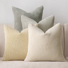 Corduroy Grey Throw Pillow Covers 18x18 Inches Set of 4 Boho Farmhouse Decora...
