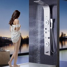 LED Rain Waterfall Shower Panel Tower Massage Body Jets System Stainless Steel