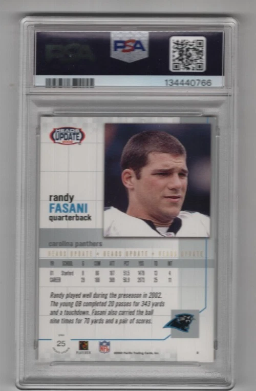 RANDY FASANI 2002 PACIFIC HEADS UPDATE FOOTBALL ROOKIE #25 PSA 9 MINT PANTHERS - Image 2 of 2