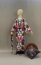 Uzbek ikat chapan/Cotton jacket/Boho ikat coat/Ethnic abaya cape/Tribal kimono