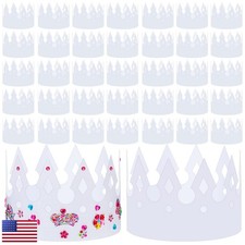 Crtiin 200 Pcs White Paper Crowns Kids Birthday Party Classic Style
