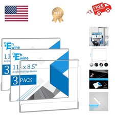 3 Pack 8.5 x 11 Wall Mount Acrylic Sign Holder, Horizontal Wall Signs Photo M...