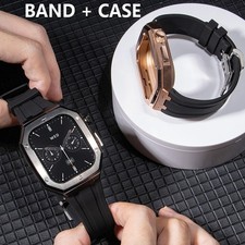 Fluororubber Strap For Apple Watch Series 11/10/987654SE 46mm Metal Case Mod Kit
