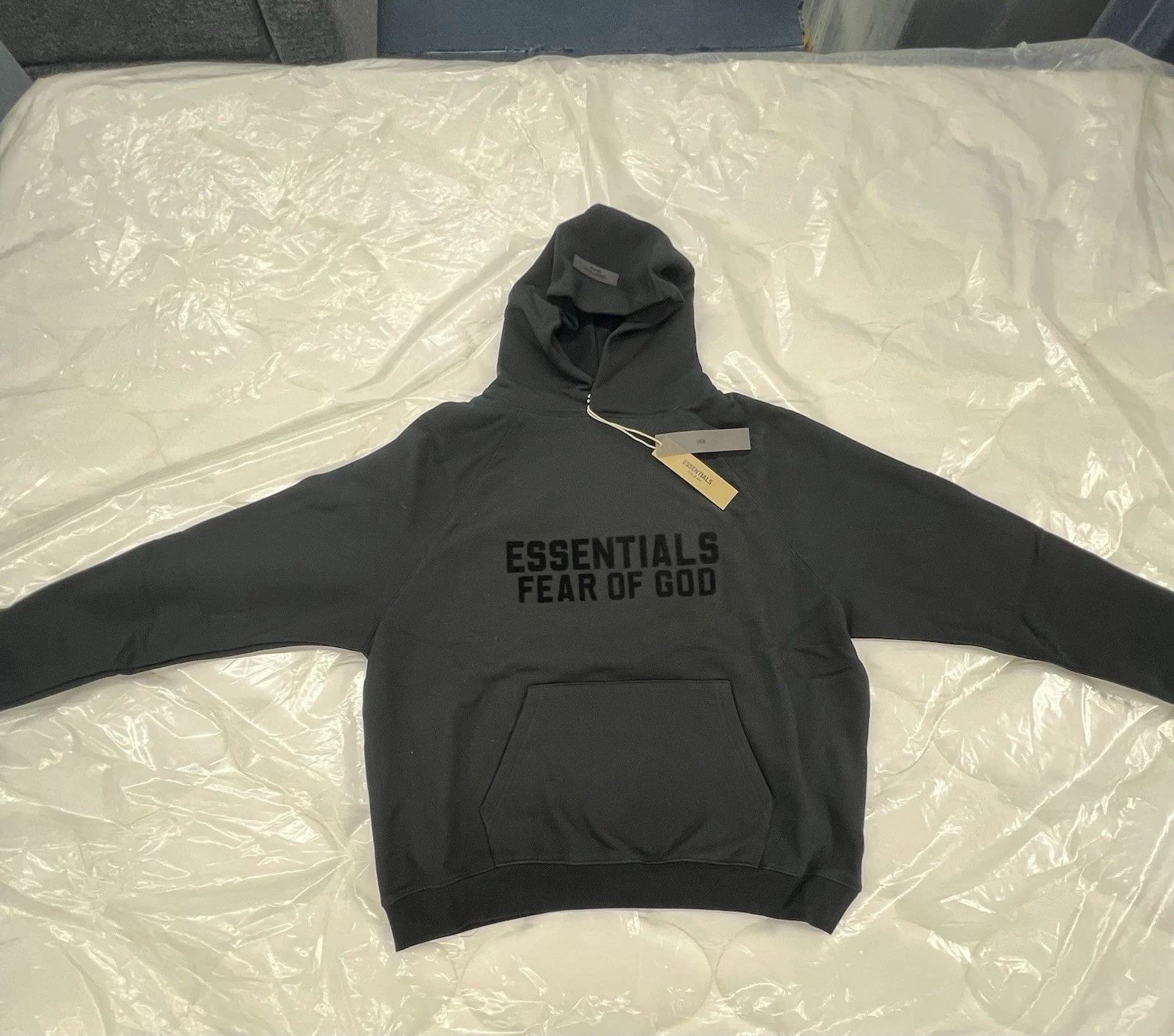 Felpa con cappuccio Fear Of God Essentials nera elasticizzata berlina taglia XL *NUOVA*