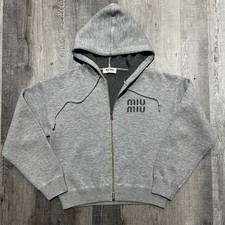 Miu Miu Double Cashmere Zipper Hoodie Heavy Grey Full Zip Womens MSRP 3950