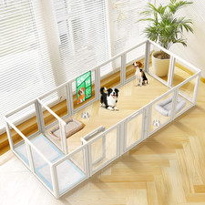 Auraspace Clear Acrylic Indoor Dog Playpen, 35" H, 16 Panels, White