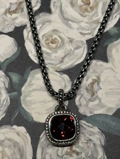 David Yurman Sterling Silver 925 Necklace Box Chain red Garnet 20"
