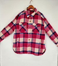 Member's Mark Woman's Pink/Blue Plaid Button Front Shacket Size XXL Pockets 4