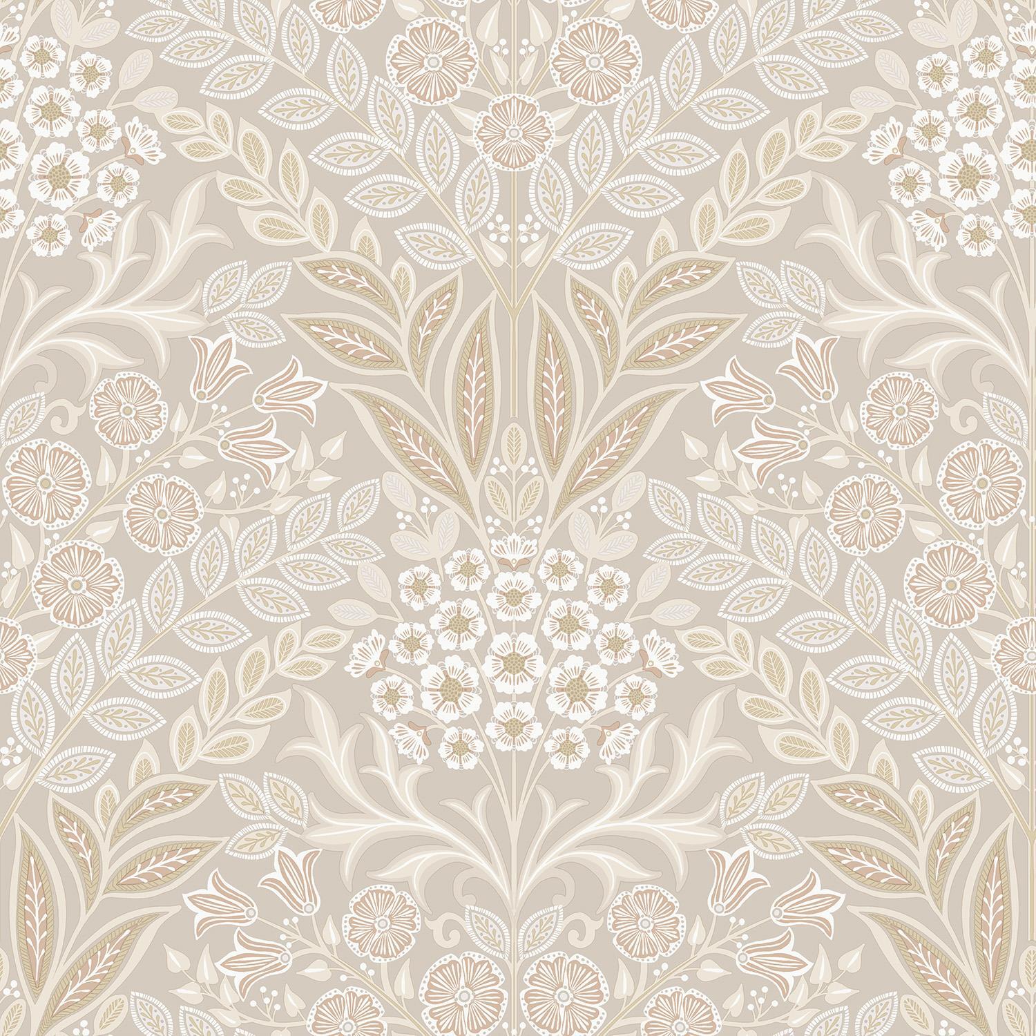 Grandeco Arts Floral Beige Wallpaper Flowers Leaves Textured Paste The Wall