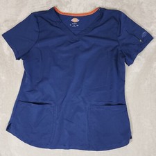 Dickies Scrub Top Womens Large Blue Pockets Medical Hospital Nurse Doctor Tech