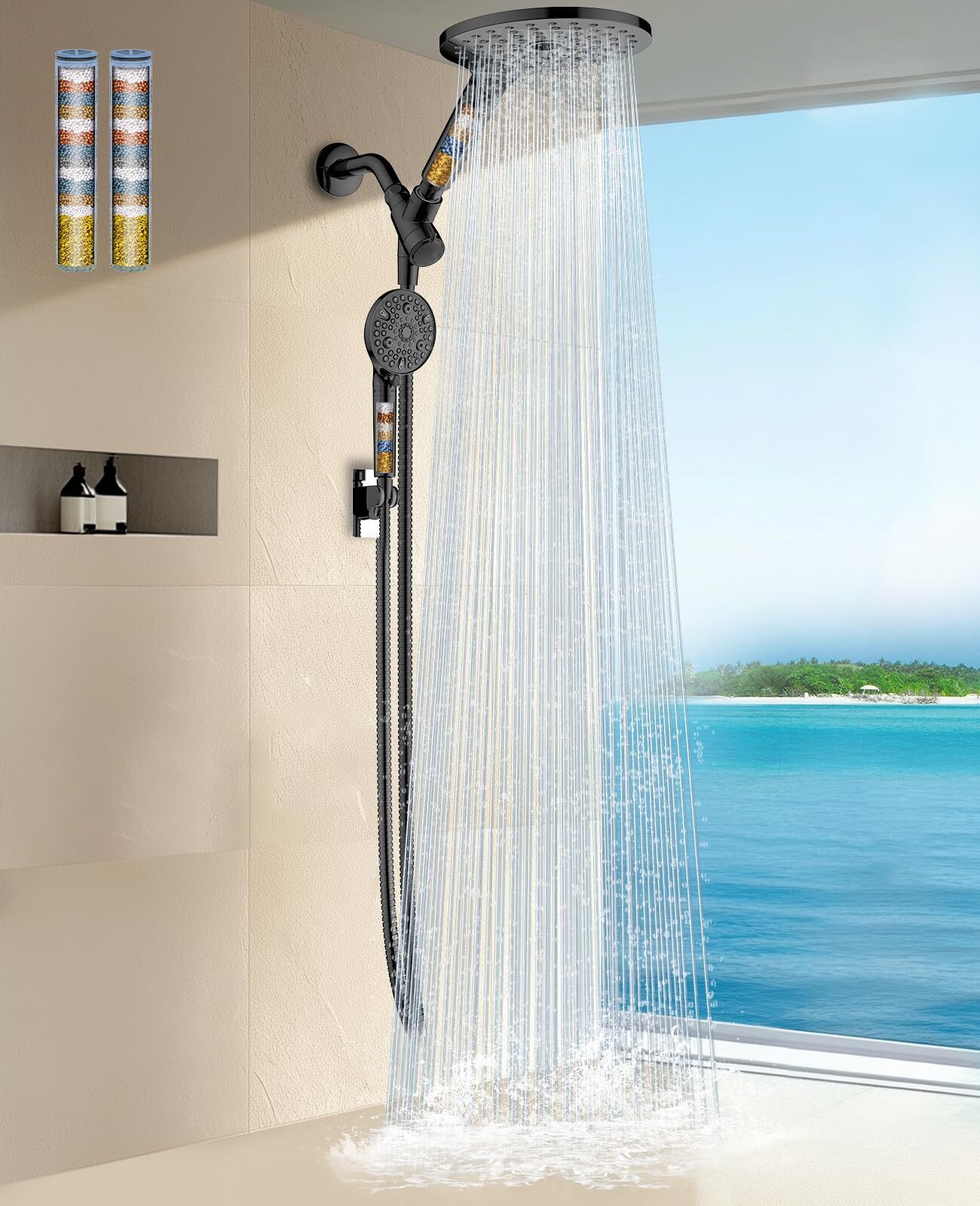 Dual Filtered Shower Heads Combo, High Pressure Rain Shower Head with Handhel...