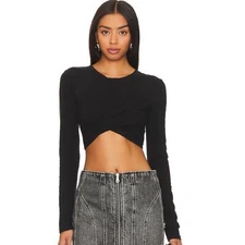 The Range Sueded Jersey Cross-over Crew Top in Jet Black NWOT Size Small 