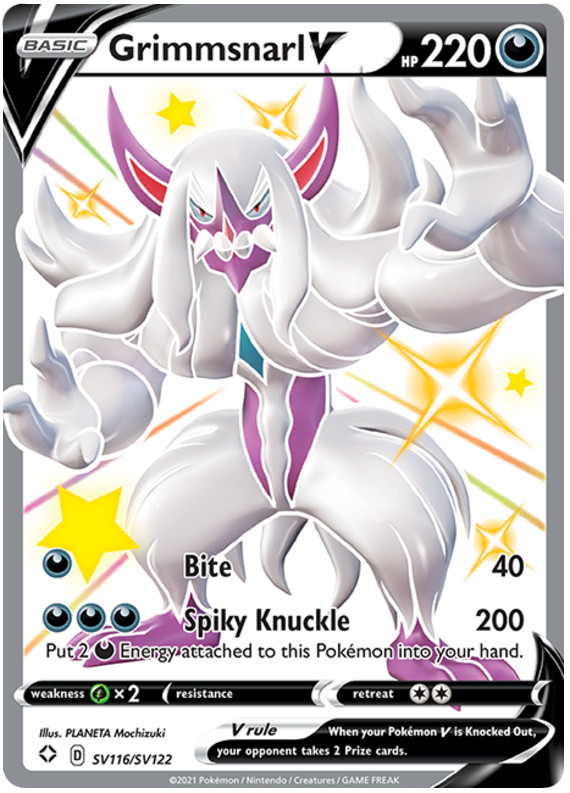 GRIMMSNARL V SV116/SV122 SHINING FATES POKEMON (SHINY ULTRA RARE, NM)