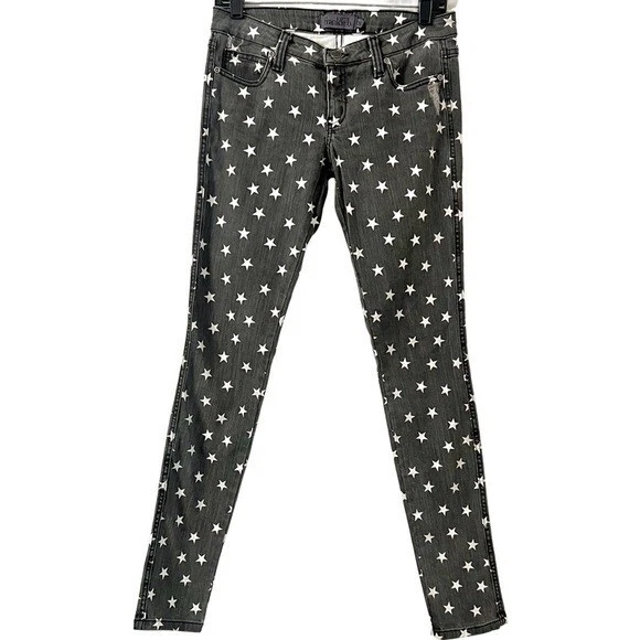 FRANKIE B. 低腰仿旧星星紧身牛仔裤 Charcoall 灰色 26 码 — 第 2/4 张图片