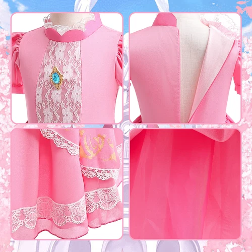 Mädchen Prinzessin Pfirsich Kostüm rosa Spitze Kleid Geburtstag Party Halloween Outfits - Bild 4 von 5