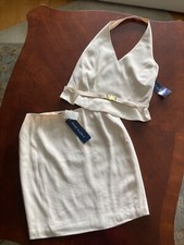 New Vintage Anne Klein II 2-piece Lined Skirt  Halter Set, Ivory 14