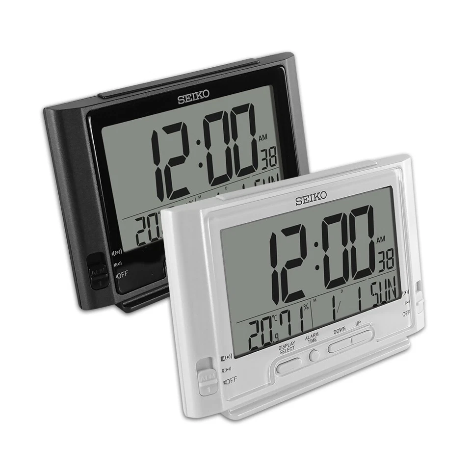 SEIKO LCD Beep alarm clock Calendar Thermometer Hygrometer Snooze Light QHL095 - Image 2 of 4