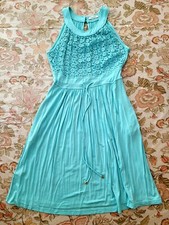 Calvin Klein Aqua Sleeveless Inseam Pockets Pullover Tie Waist Dress 