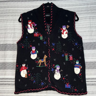 Erika button up Christmas sweater black with decorative christmas presents