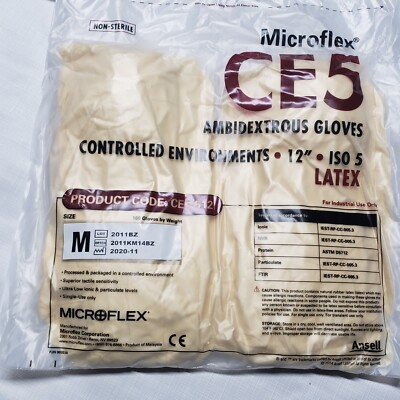 MicroFlex CE 5 System 12'' ISO 4 Latex Ambidextrous Gloves Medium 100pk 