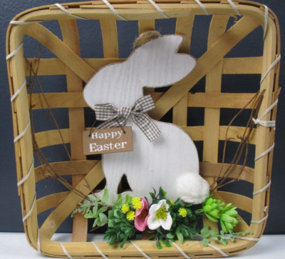 Happy Easter Bunny/Flowers Wooden Hanging Door Decor 11.75'' X 11.75''