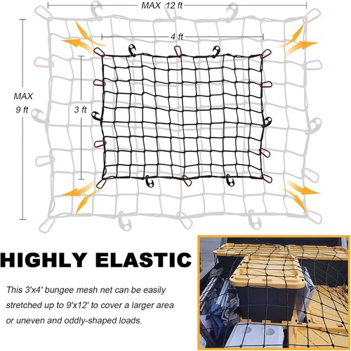 Red de carga de 3' x 4' para caja de camioneta, remolque, bote, RV SUV, se estir - Picture 3 of 7