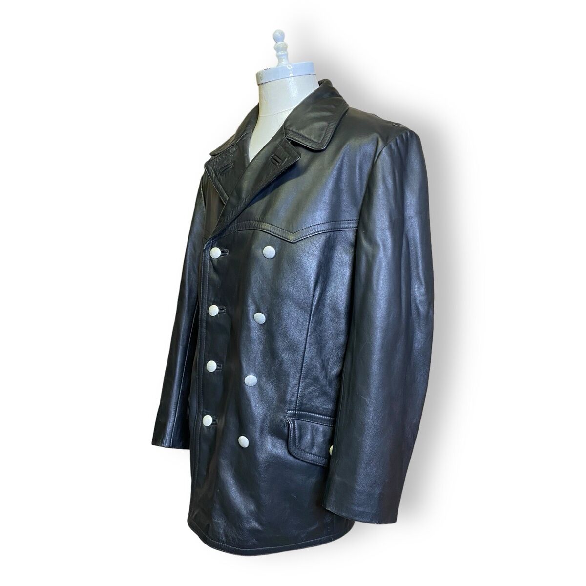 Vintage Hackel And Co Peacoat Black Leather Large Jacket Vintage Hackel And Co Peacoat Black Leather Large Jacket