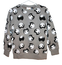 Bendy Allover Faces Graphic Print Gray Sweatshirt Halloween NEW Size Small S NWT
