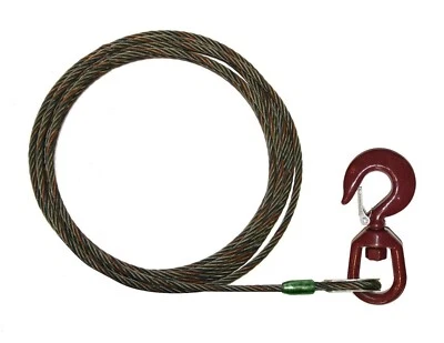 RUGGEDTOW 5/16" x 100' Swivel Eye Hoist Hook Winch Line Tow Truck Wrecker Cable Steel Core